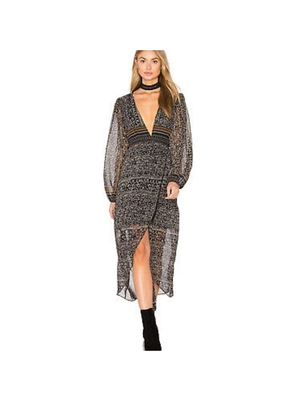 NEW Misa Los Angeles Miss Emilia Wrap Front Chiffon printed Dress